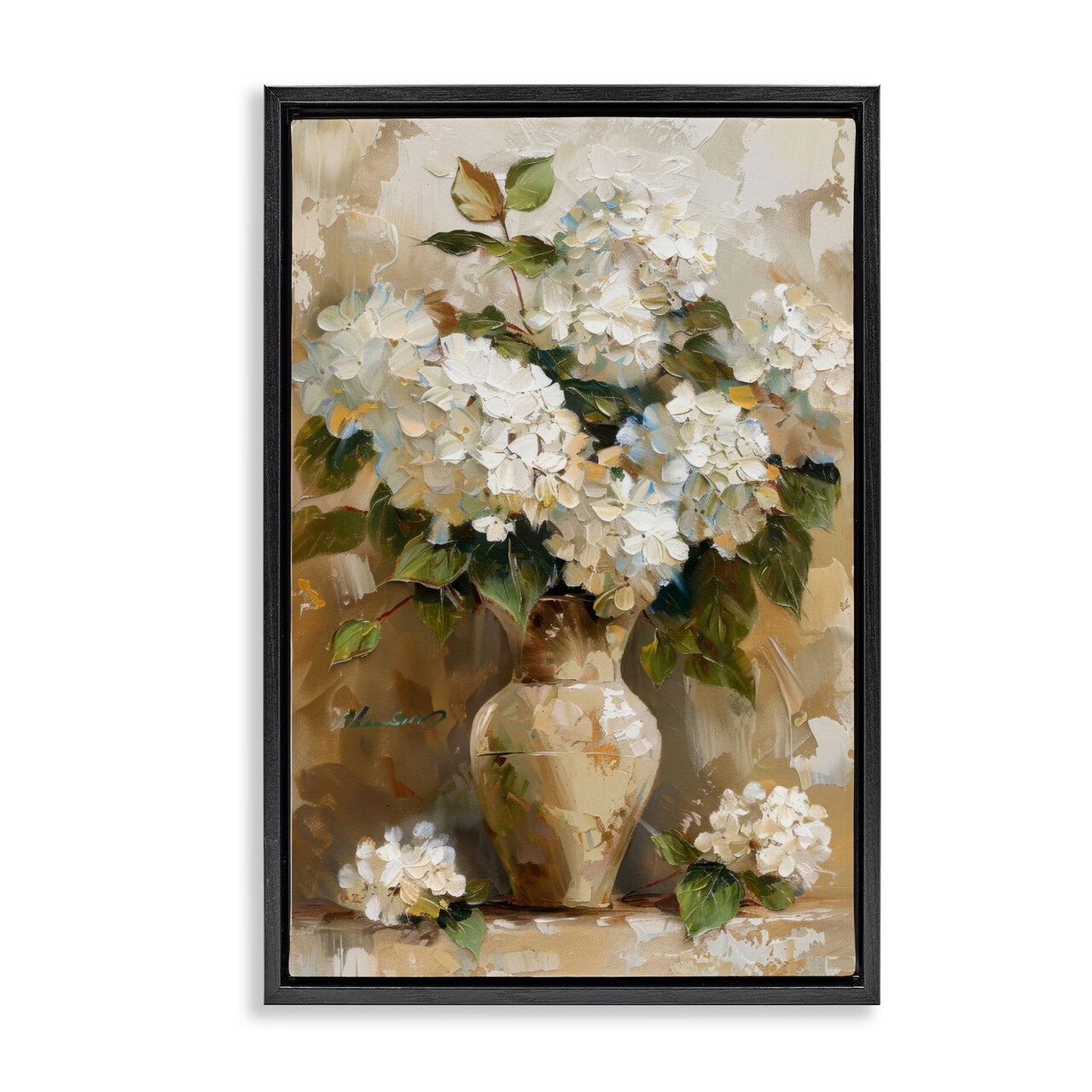 Stupell Industries Vintage White Hydrangeas Floater Framed Canvas Wall Art Design by LSR Design Studio